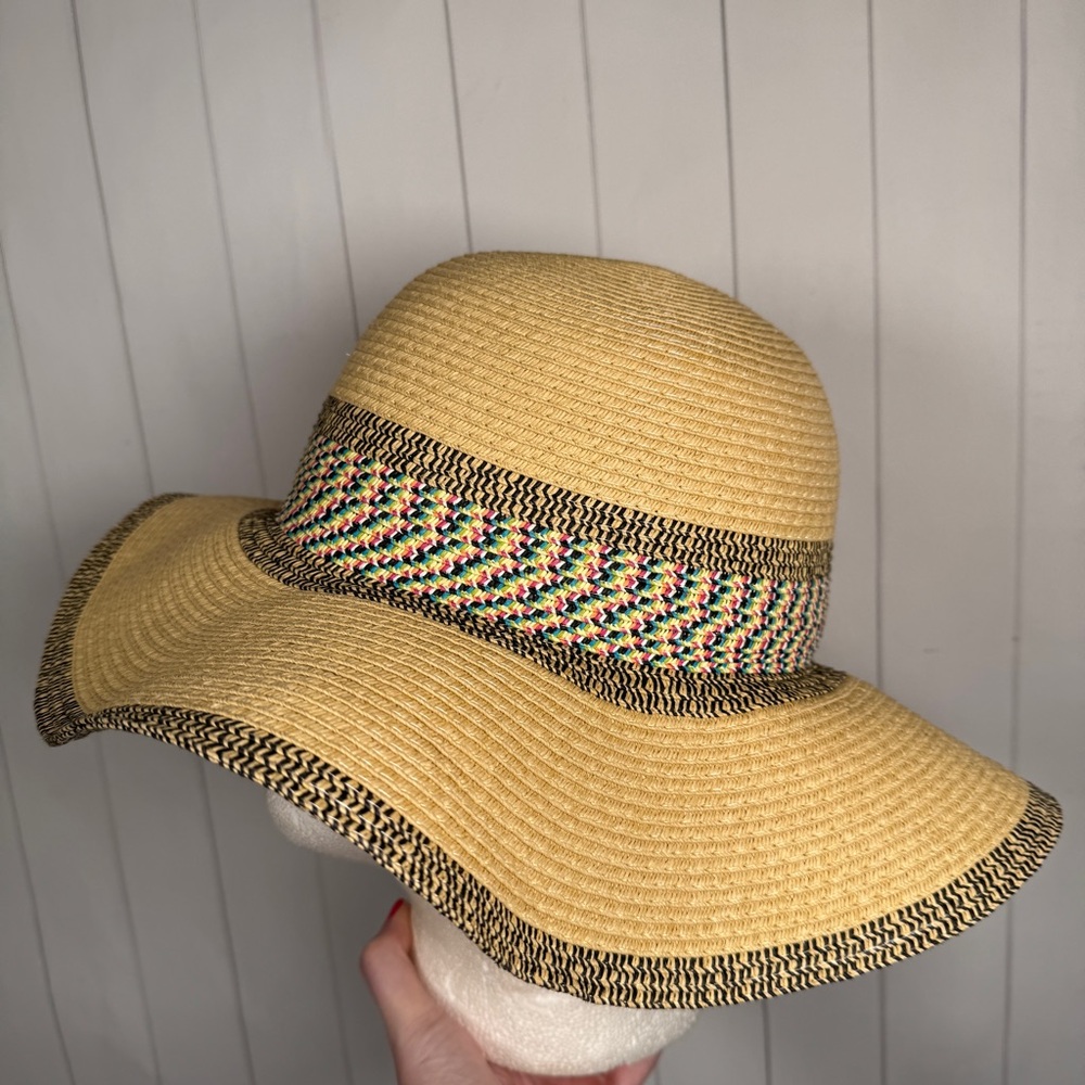Capelli Kids Floppy Straw Sunhat Girls Beach Pool Cap Rainbow‎ Stripe OSFM